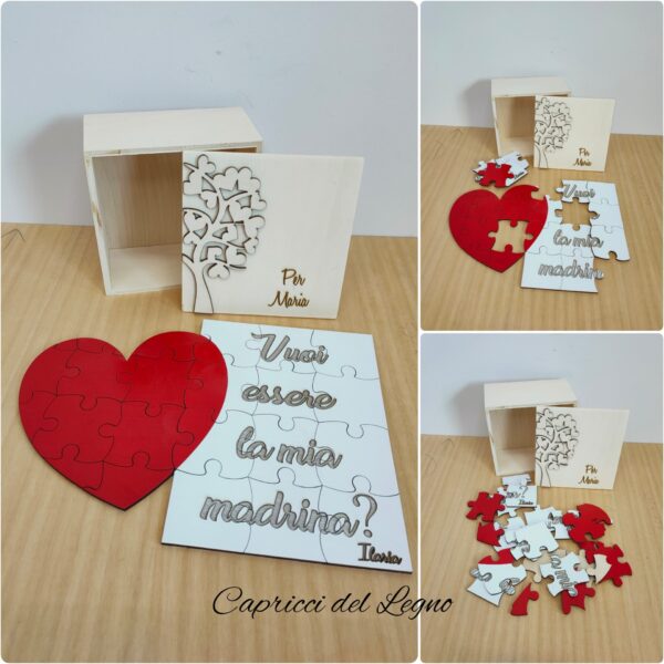 Invito puzzle in legno con cuore