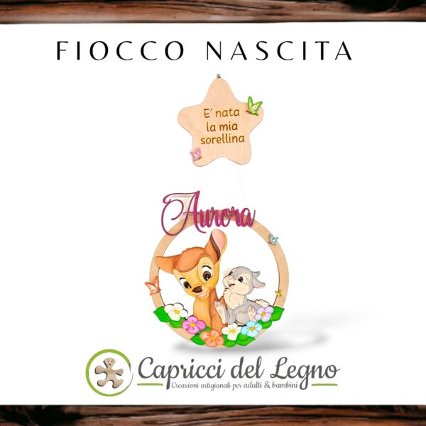 Bambi e Tamburino con stella "annuncio" - Fiocco Nascita