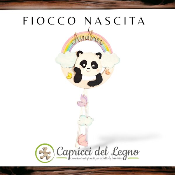 Cerchio con Panda e arcobaleno - Fiocco Nascita