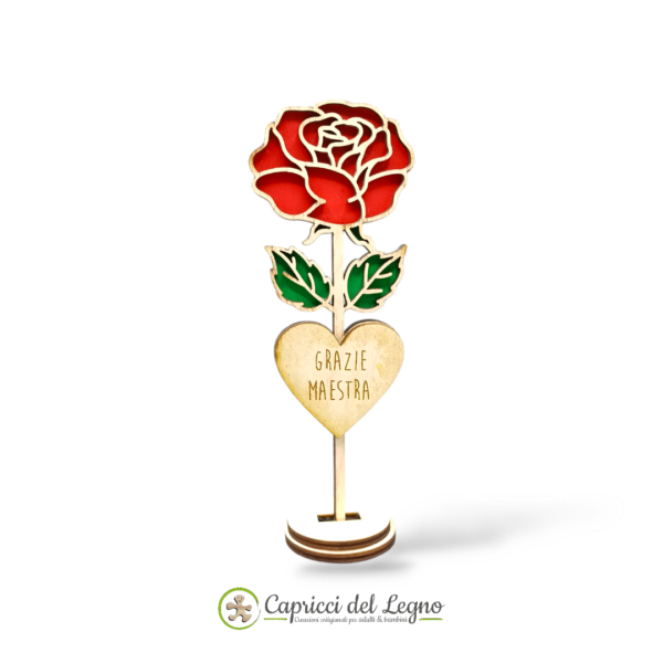 Rosa in legno con cuore, Grazie Maestra - immagine 2